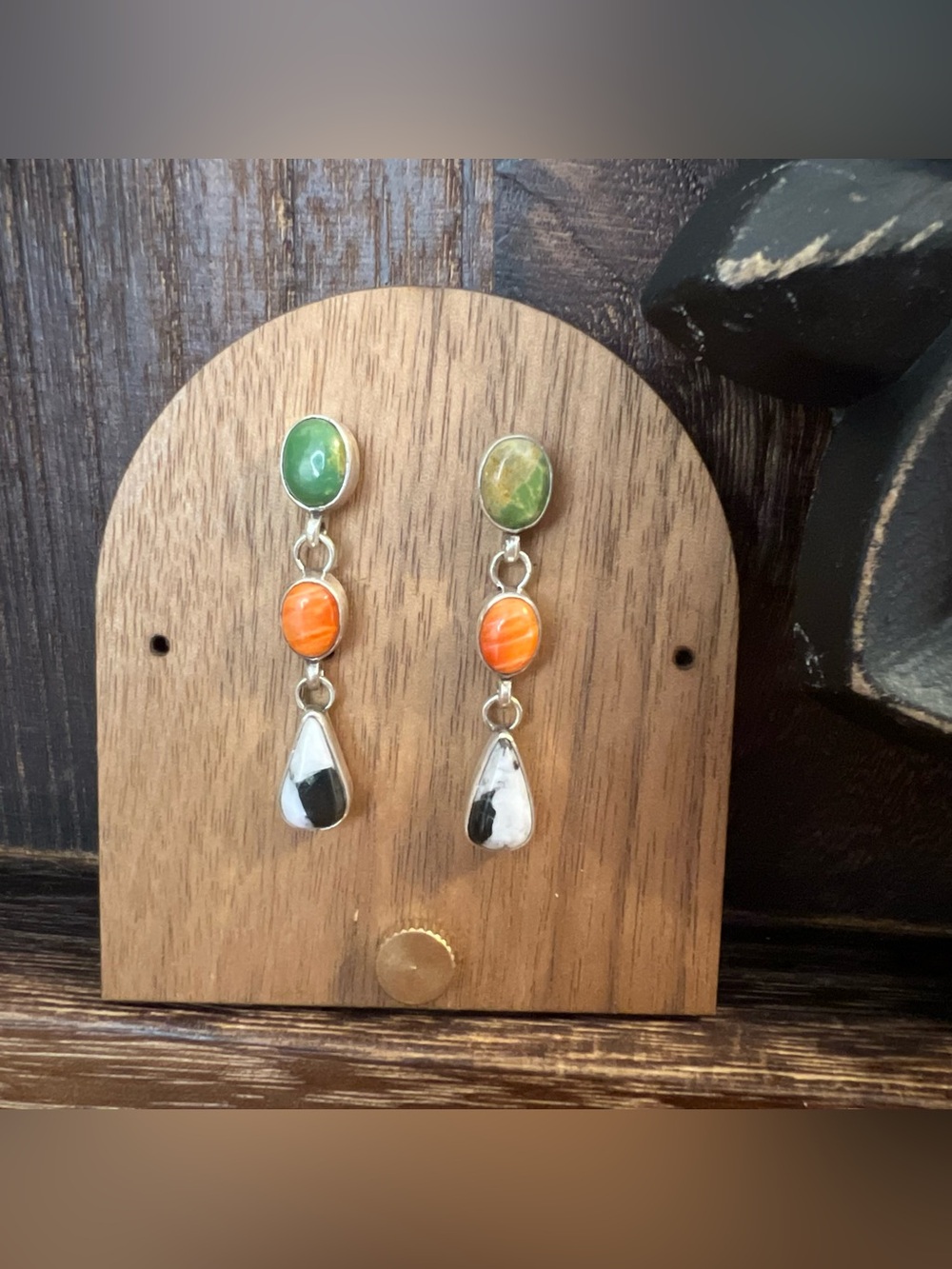 Sterling Silver Kingman Turquoise Spiny Oyster White Buffalo Dangle Earrings